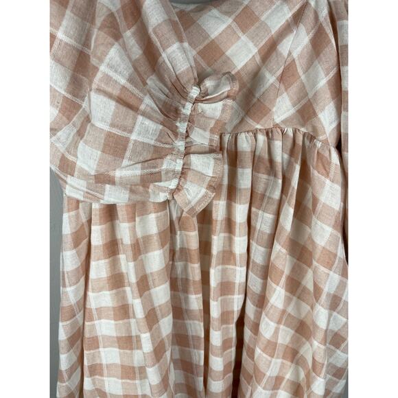 Gypsy Rose Pink & White Gingham Babydoll Dress Puffed Sleeves Pockets Size Small - Picture 4 of 10